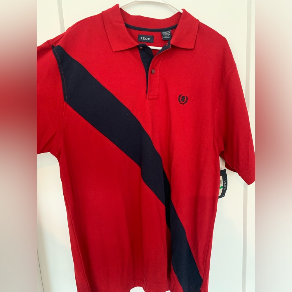 IZOD Red Navy Polo shirt men size Large